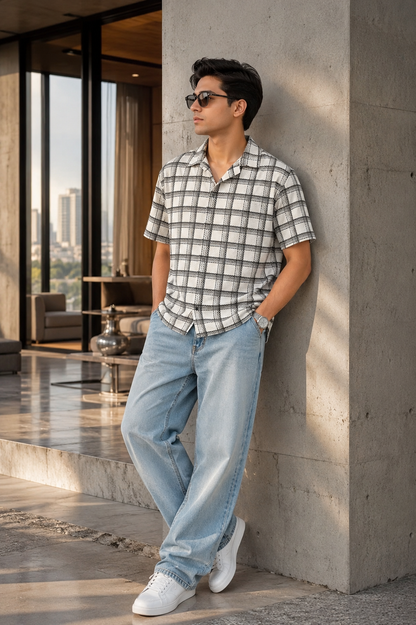Surfing Men's Premium Checkered Cuban Collar Summer Shirt