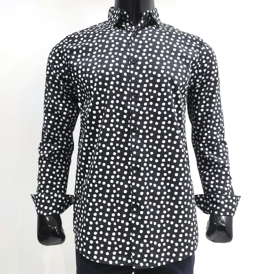 Black & White Printed Cotton Full Sleeve Shirt