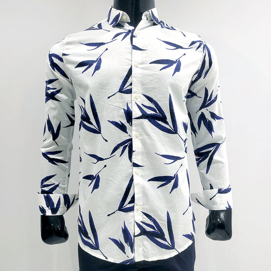 Leaf Print Cotton Full Sleeve Shirt