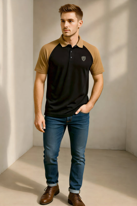 Black & Brownish Sleeve Polo Shirt